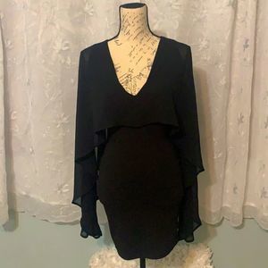 GUESS | black mini dress with cape detail | XS